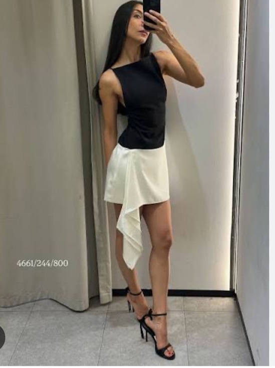 Zara Dresses & Skirts - Zara Black & White Asymmetrical Draped Mini Dress | M